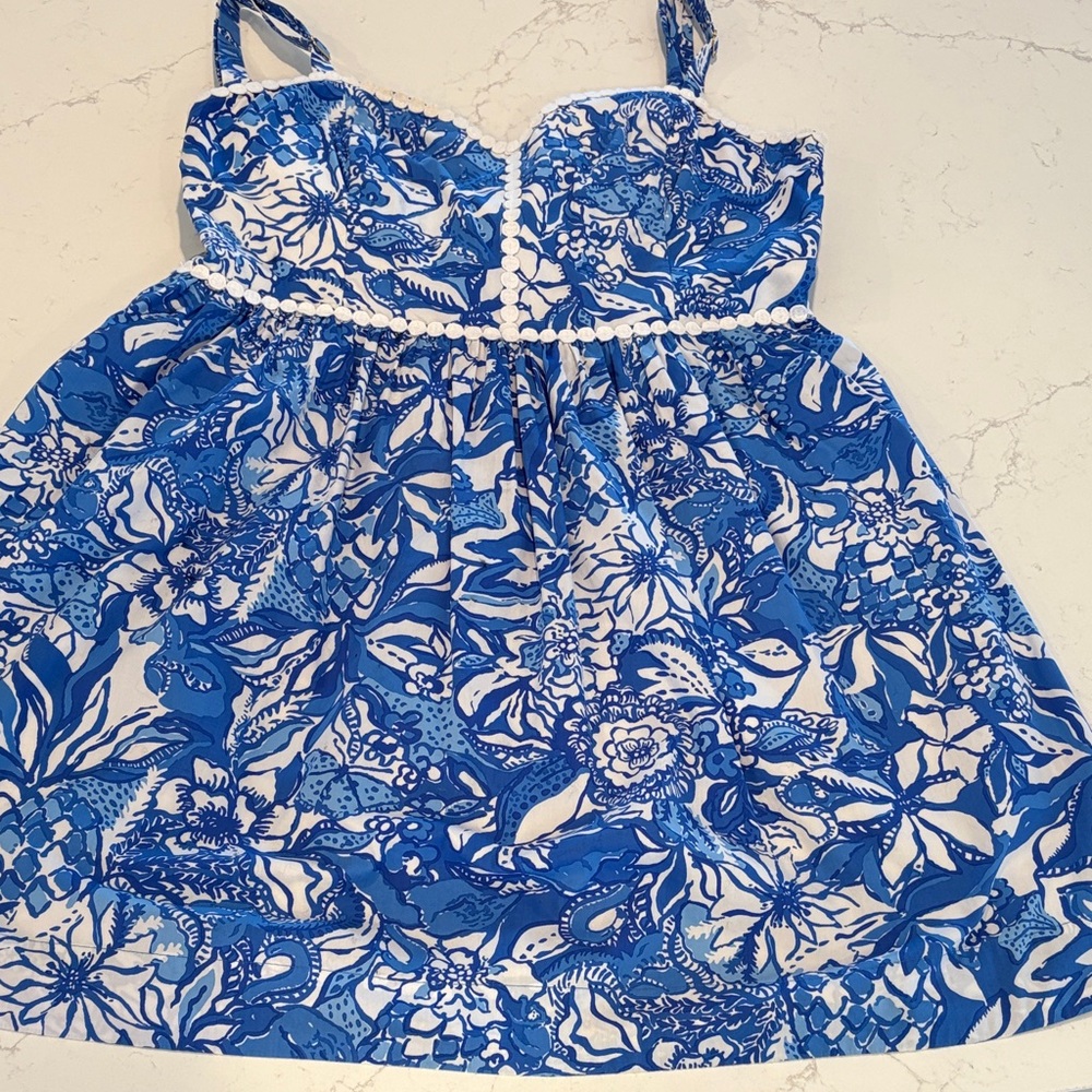 Lilly Pulitzer Blue and white Floral Dress adjustable straps